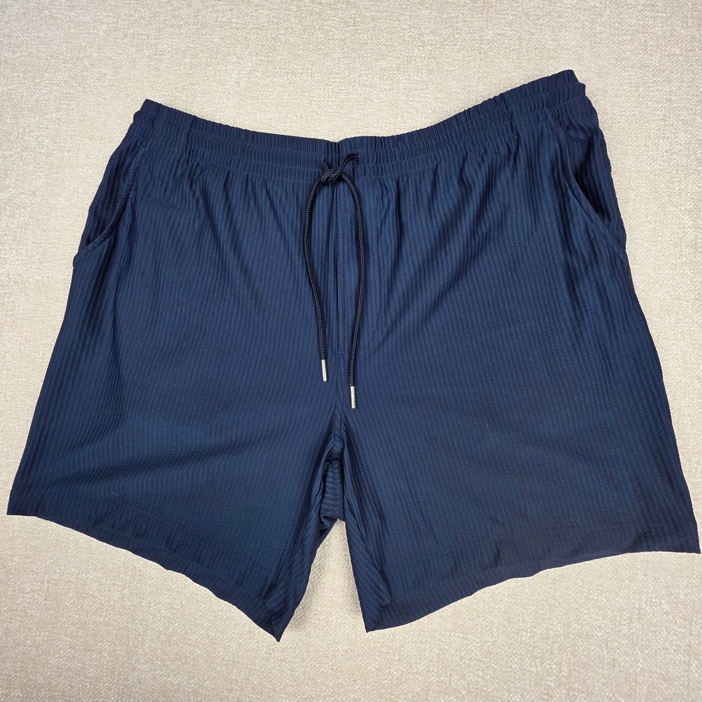 Thom Aaron Mens XL Navy Blue Seersucker Shorts Elastic Waist Drawstring‎ Casual